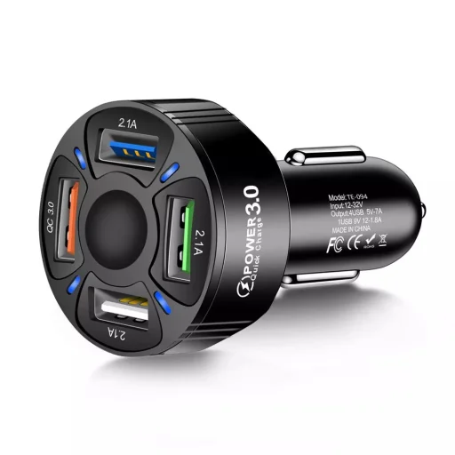 Autós szivargyújtós töltő 4x USB-A, QC3.0 35W, fekete - 1