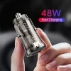 Autós szivargyújtós töltő USB-A + USB Type-C, QC3.0 PD 48W, átlátszó thumbnail