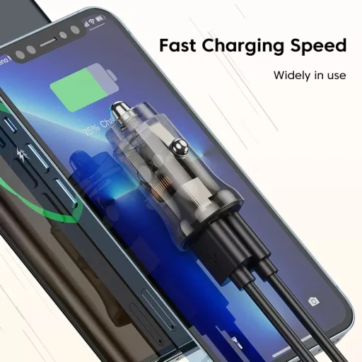 Autós szivargyújtós töltő USB-A + USB Type-C, QC3.0 PD 48W, átlátszó - 7