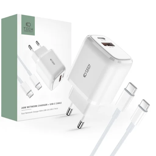 Tech-Protect C20W hálózati töltő adapter PD20W/QC3.0 1x USB-A, 1x USB-C, 1x USB-C - USB-C töltőkábel  - 7