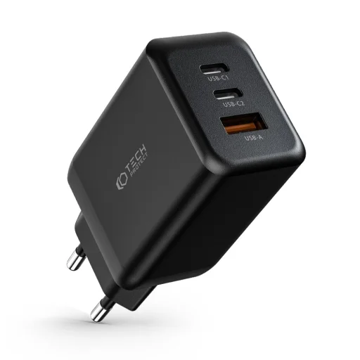 Tech-Protect C65W hálózati töltő adapter PD65W/QC3.0 1x USB-A, 2x USB-C, fekete - 1