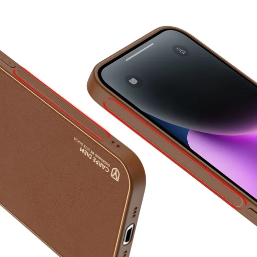 iPhone 14 Plus Dux Ducis Yolo TPU és PU bőr tok barna - 4