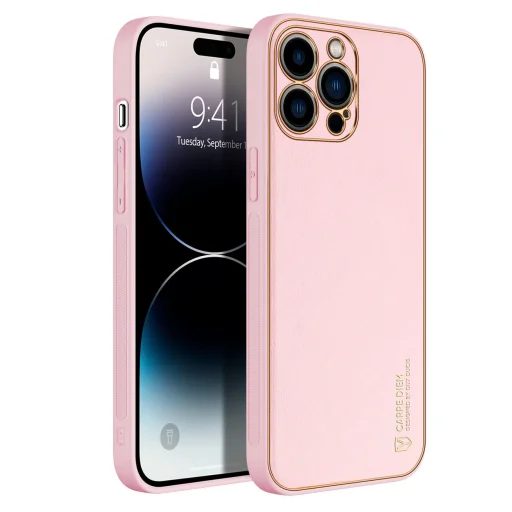 iPhone 14 Pro Max Dux Ducis Yolo TPU és PU bőr tok rózsaszín - 1