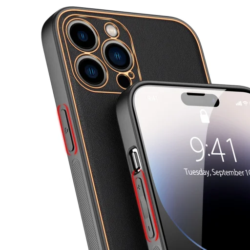 iPhone 14 Pro Max Dux Ducis Yolo TPU és PU bőr tok fekete - 12