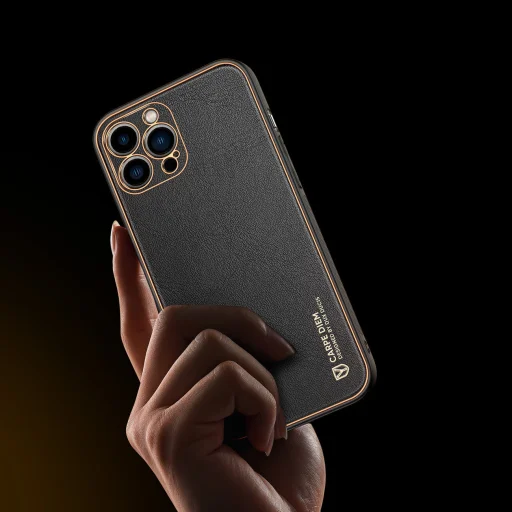 iPhone 14 Pro Max Dux Ducis Yolo TPU és PU bőr tok fekete - 13