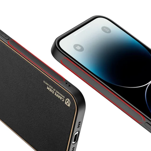 iPhone 14 Pro Max Dux Ducis Yolo TPU és PU bőr tok fekete - 5