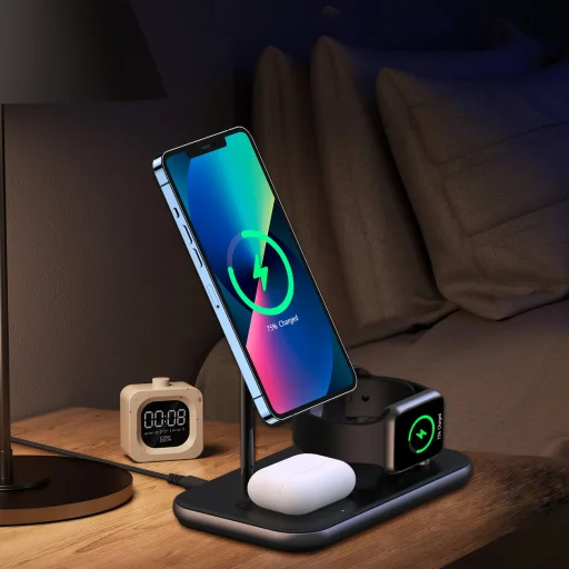 Choetech MFM MFi töltőállomás 3 az 1-ben iPhone 12/13/14/15, AirPods Pro, Apple Watch szürke (T589-F) - 5