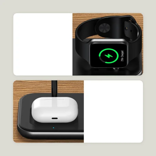 Choetech MFM MFi töltőállomás 3 az 1-ben iPhone 12/13/14/15, AirPods Pro, Apple Watch szürke (T589-F) - 6