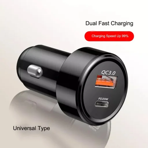 Autós szivargyújtós töltő USB-A + USB Type-C, QC3.0 PD 38W, fekete - 4