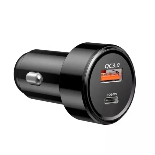 Autós szivargyújtós töltő USB-A + USB Type-C, QC3.0 PD 38W, fekete - 1