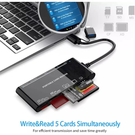 ROCKETEK 7 az 1-ben USB 3.0/USB-C kártyaolvasó CF/2x SD/2x microSD/XD/MS (RT-CR7AC) - 5