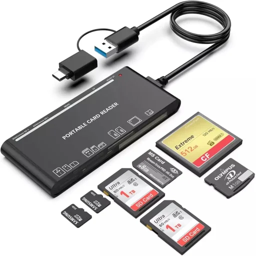 ROCKETEK 7 az 1-ben USB 3.0/USB-C kártyaolvasó CF/2x SD/2x microSD/XD/MS (RT-CR7AC) - 1