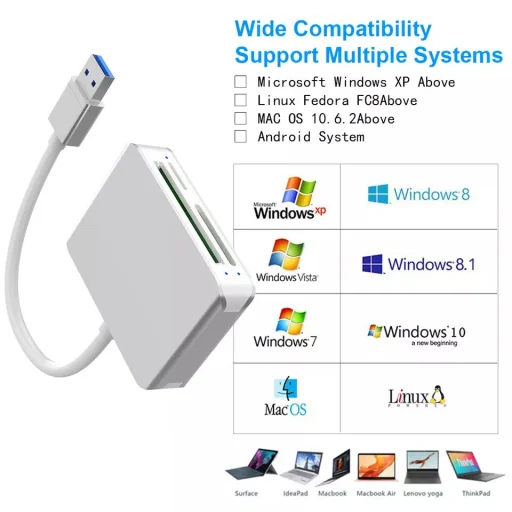 ROCKETEK USB 3.0 5Gbps memóriakártya olvasó CF / SD, microSD / TF (CR306-B) - 4