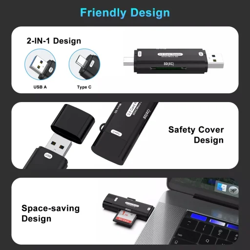 ROCKETEK multifunkciós USB-A, USB Type-C OTG kártyaolvasó SD/microSD (HX519) - 6