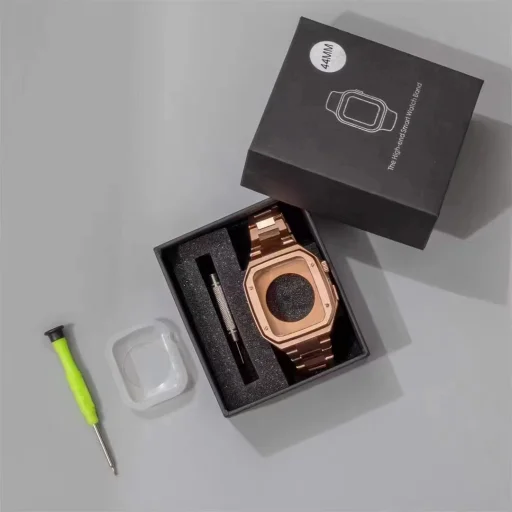 Apple Watch 4/5/6/7/8/9/SE (38/40/41mm) fém óraszíj és tok készlet rosegold - 2