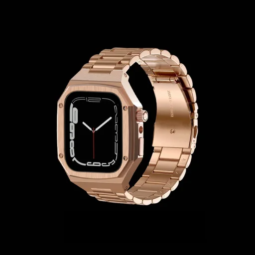 Apple Watch 4/5/6/7/8/9/SE (38/40/41mm) fém óraszíj és tok készlet rosegold - 1
