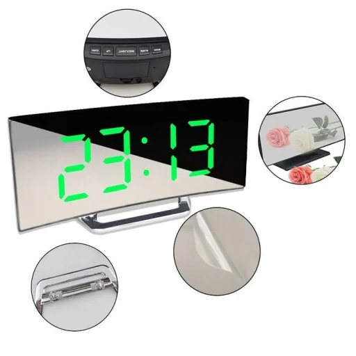 Mirror Clock Digitális ébresztőóra Elektronikus LED képernyő, hőmérővel fekete - 5