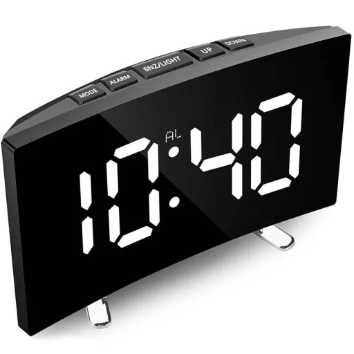 Mirror Clock Digitális ébresztőóra Elektronikus LED képernyő, hőmérővel fekete - 1
