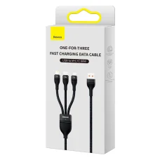 Baseus Flash II 3 az 1-ben USB - Type C, Lightning, Micro USB kábel 66W 6A 1.2 m fekete (CASS040001)