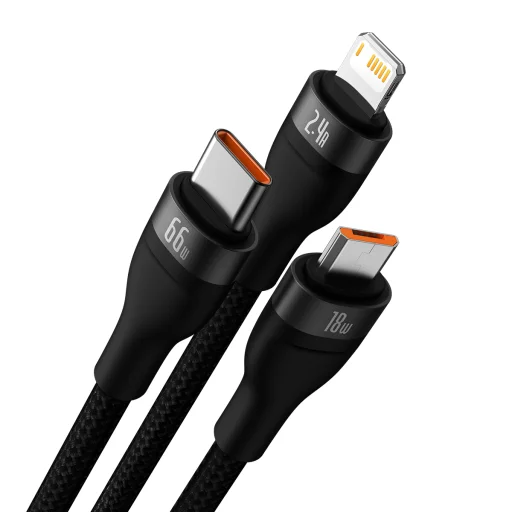 Baseus Flash II 3 az 1-ben USB - Type C, Lightning, Micro USB kábel 66W 6A 1.2 m fekete (CASS040001) - 6