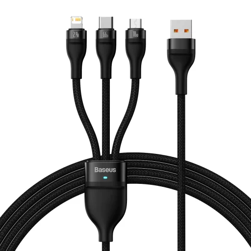 Baseus Flash II 3 az 1-ben USB - Type C, Lightning, Micro USB kábel 66W 6A 1.2 m fekete (CASS040001) - 7