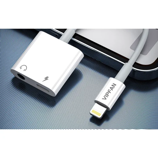 Vipfan L10 Lightning - Lightning + mini jack 3.5mm-es AUX kábel, 10cm (fehér) - 3