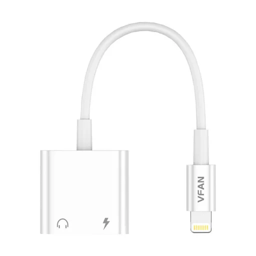 Vipfan L10 Lightning - Lightning + mini jack 3.5mm-es AUX kábel, 10cm (fehér) - 1