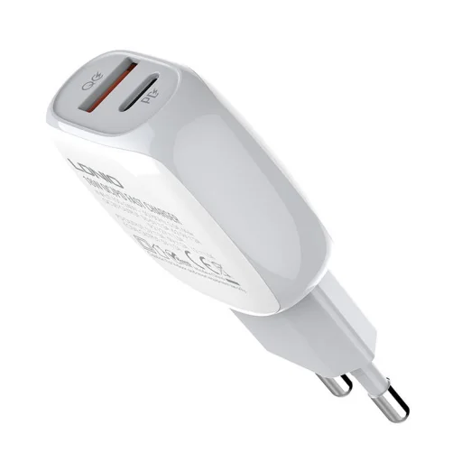 LDNIO A2313C USB + USB-C hálózati töltő adapter PD QC 3.0, 18W (fehér) - 5