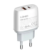LDNIO A2424C USB + USB-C hálózati töltő adapter PD QC 3.0, 20W (fehér)