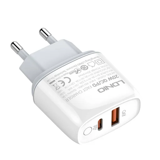 LDNIO A2424C USB + USB-C hálózati töltő adapter PD QC 3.0, 20W (fehér) - 3