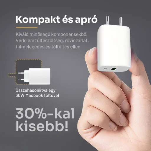 Alphajack PD-A30W hálózati gyorstöltő adapter, 1x USB-C (PD), 1x USB-A 30W - 2