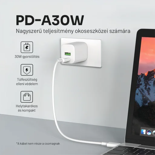 Alphajack PD-A30W hálózati gyorstöltő adapter, 1x USB-C (PD), 1x USB-A 30W - 6