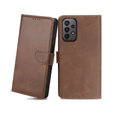 Samsung Galaxy A23 5G mágneses PU bőr fliptok kártyatartóval sötétbarna Alphajack