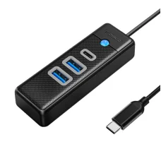 Orico USB HUB elosztó adapter USB-C - 2x USB 3.0 + USB-C, 5 Gbps, 0.15m (fekete)