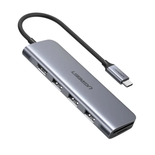 Ugreen CM195 5 az 1-ben HUB elosztó adapter USB-C 3 porthoz USB3.0-A + HDMI + microSD / SD (szürke) - 1