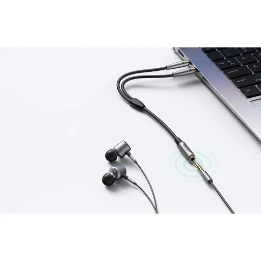 Ugreen AV193 AUX audio splitter fejhallgató + mikrofon 3.5mm-es mini jack kábelhez (szürke) - 3