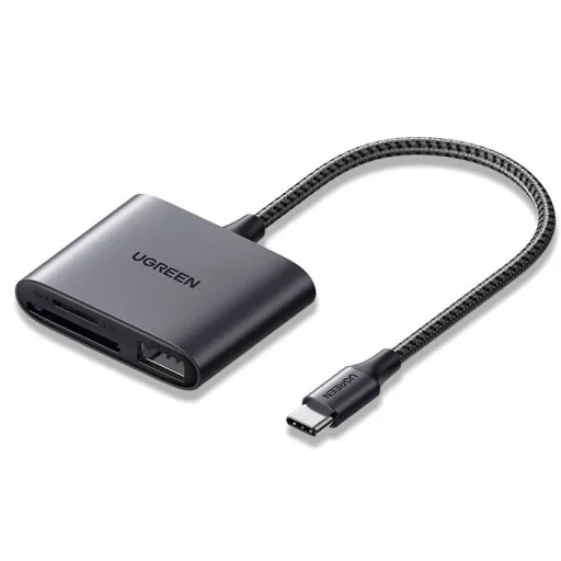 Ugreen CM387 USB-C HUB elosztó adapter, microSD/SD kártyaolvasó + USB-A (fekete) - 1