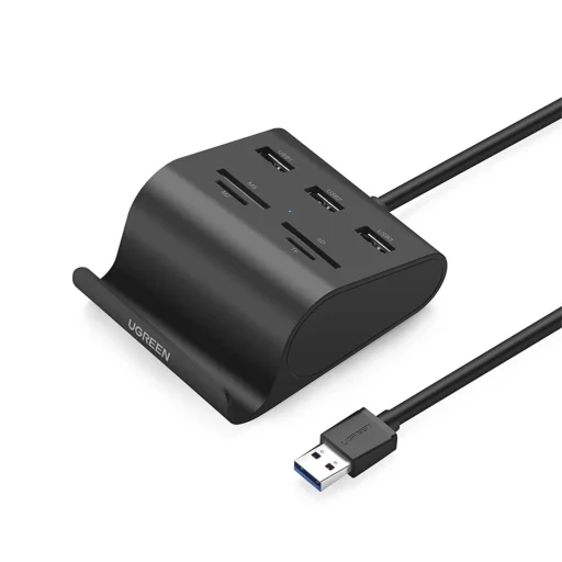 Ugreen US156 5 az 1-ben adapter, USB HUB elosztó 3x USB 3.0 + kártyaolvasó (fekete) - 1
