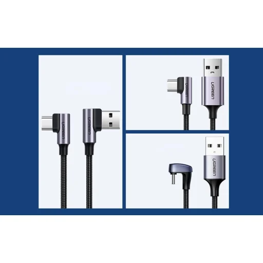 Ugreen US176 USB - USB-C kábel, 90 fokban döntött, 3A, 2m (fekete) - 4