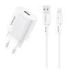 Vipfan E01 fali hálózati töltő adapter, 1x USB, 2,4A + Lightning kábel (fehér) thumbnail