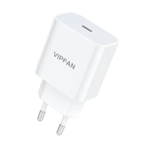 Vipfan E04 fali hálózati töltő adapter, USB-C, 20W, QC 3.0 + Lightning kábel (fehér) - 4