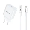 Vipfan E04 fali hálózati töltő adapter, USB-C, 20W, QC 3.0 + Lightning kábel (fehér) thumbnail