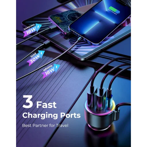 Joyroom JR-CL18 Bluetooth FM transmitter 2x USB + USB-C, 30W (ezüst) - 3