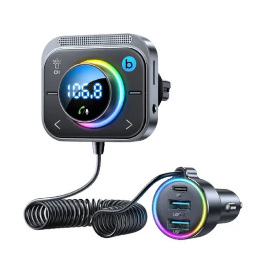 Joyroom JR-CL18 Bluetooth FM transmitter 2x USB + USB-C, 30W (ezüst) - 1