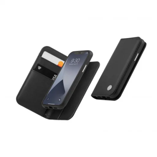 iPhone 12 Mini Moshi Overture tok levehető mágneses fliptok résszel Jet Black - 1