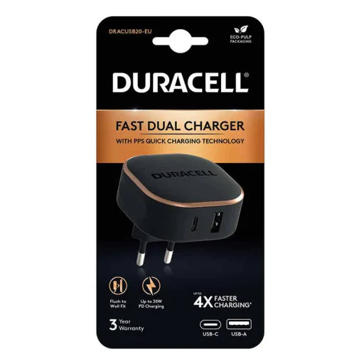 Duracell hálózati töltő adapter USB-A + USB-C 30W PD (fekete) - 6