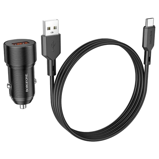 Borofone autós töltő BZ19A Wisdom USB QC 3.0 18W + USB-Type C kábel 1m fekete - 2