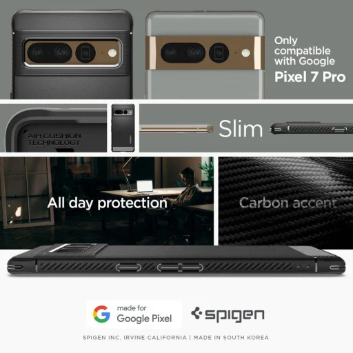 Google Pixel 7 Pro Spigen Rugged Armor tok matt fekete - 6