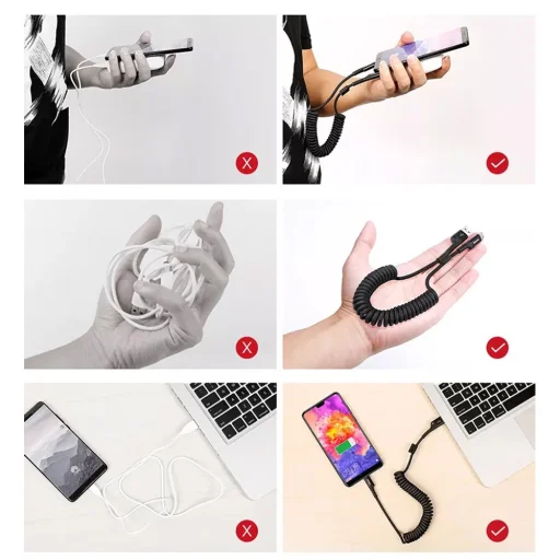 Spirál USB - Micro USB kábel 2A 1m fekete - 2