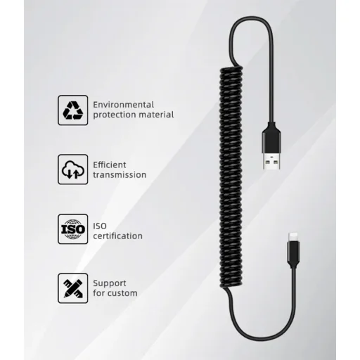 Spirál USB - Lightning kábel 2.4A 1m fekete - 6